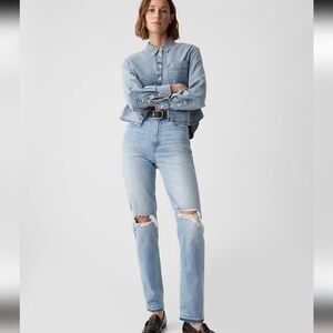 GAP Cheeky Straight High Rise Distressed Denim Jeans